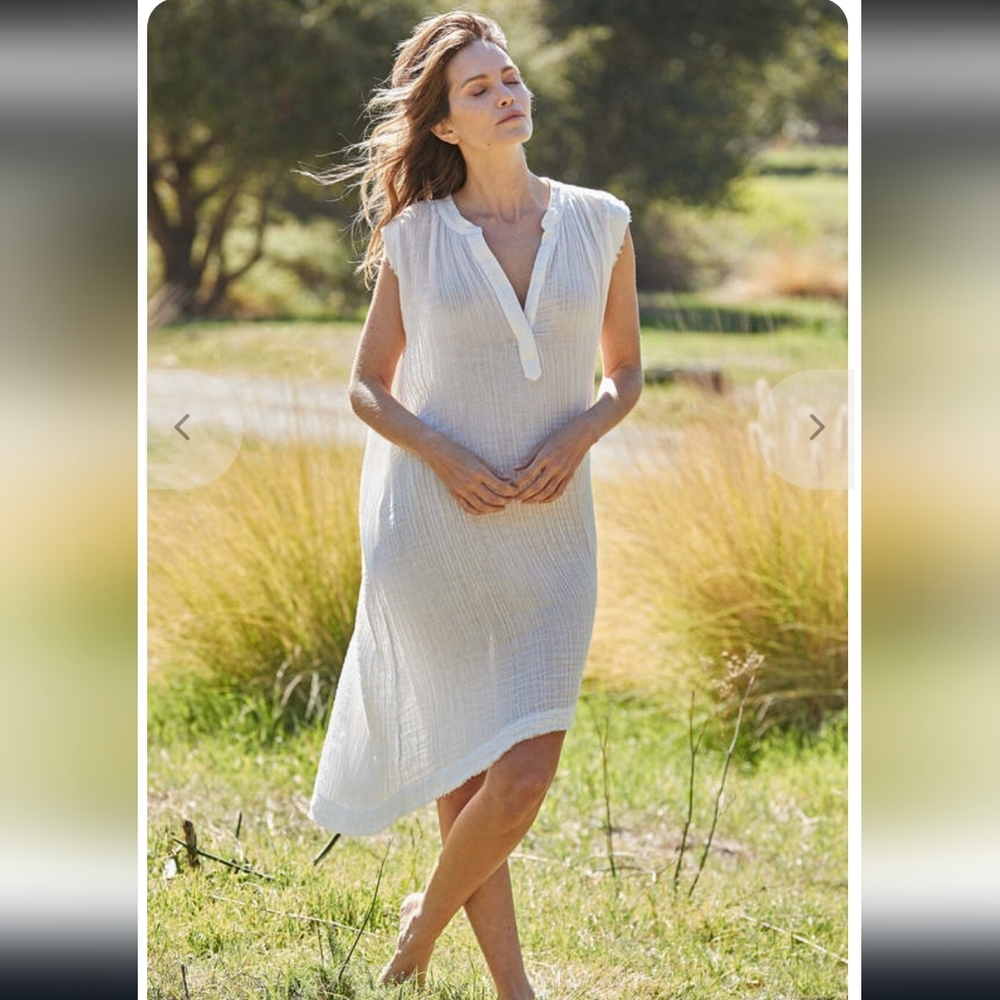 9seed Resort Fez Lightweight Gauze Caftan White Cotton Beachy Size 0-8 Small